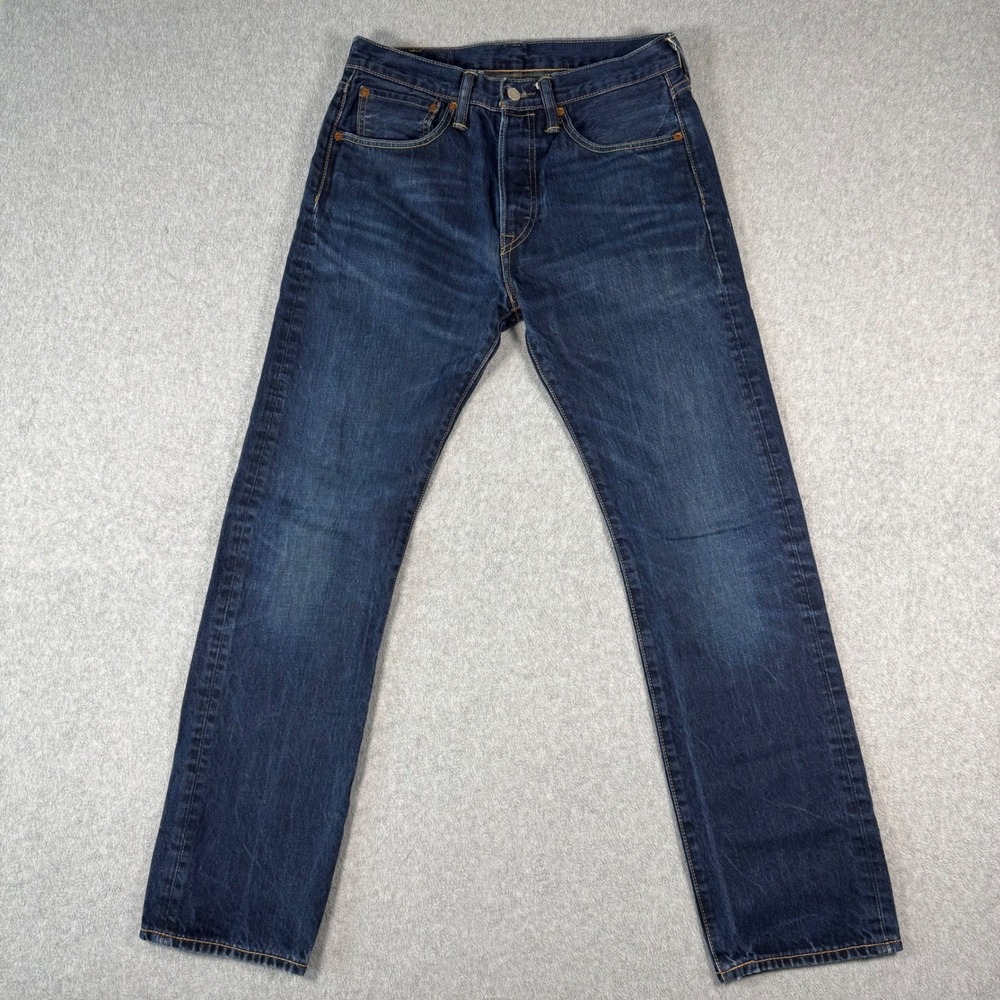 Levis 501 Original Fit Jeans Dark Wash Indigo Button Fly Denim Mens (31x32)